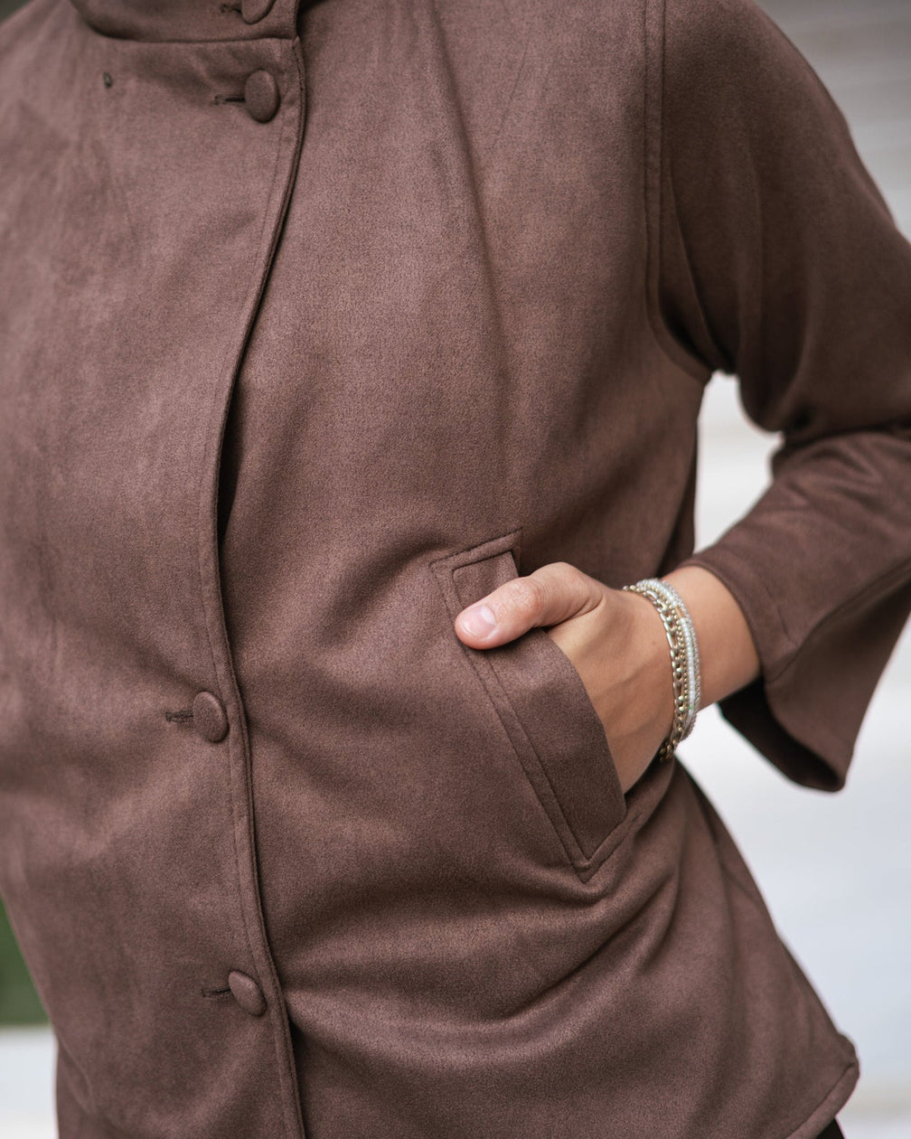 Suede Coat - Dark Brown