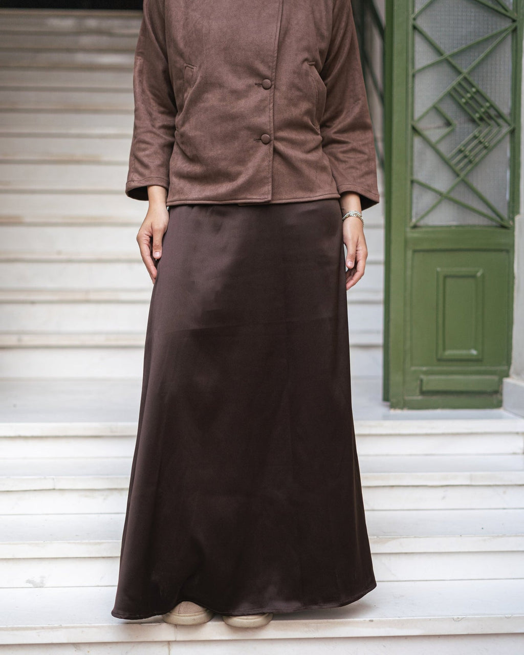 Satin Maxi Skirt - Dark Brown (Pre-order)