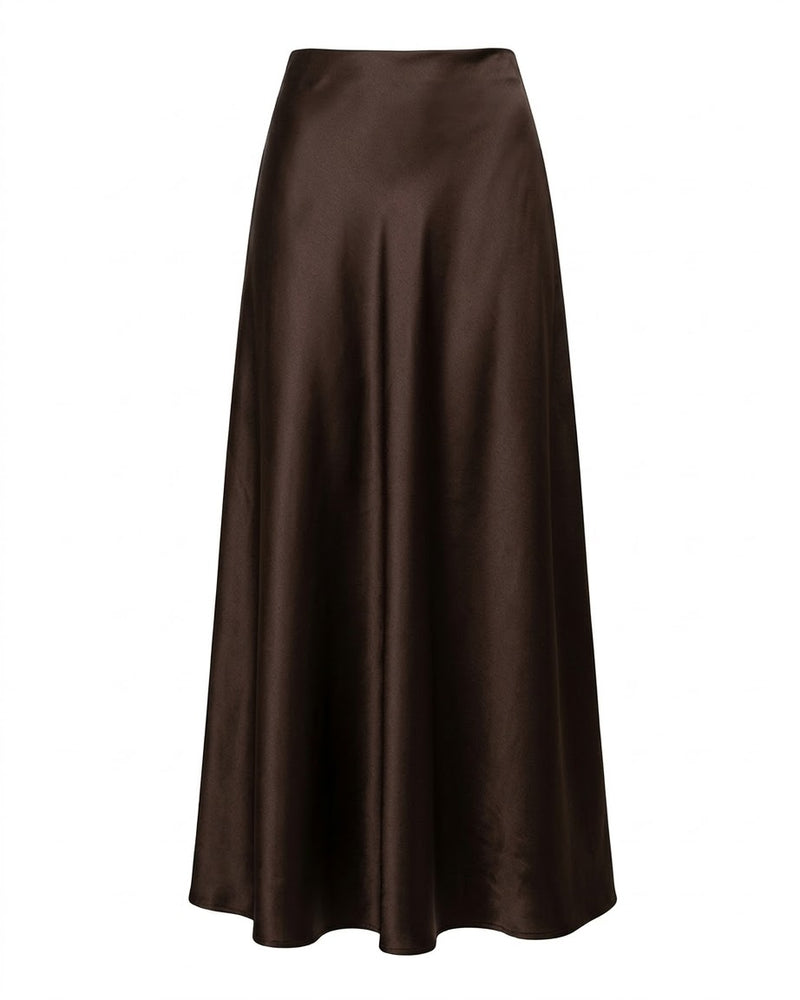 Satin Maxi Skirt - Dark Brown (Pre-order)